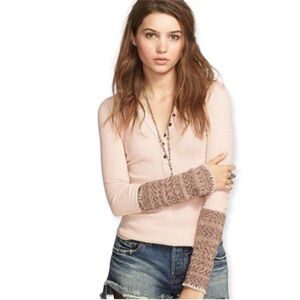 FREE PEOPLE Pink Blush Alpine Cuff Thermal Henley Shirt XS EUC